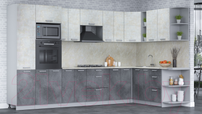 Кухонный гарнитур Интерлиния Мила Лайт 1.88x3.4 правая (бетон лайт/бетон портленд/опал светлый)