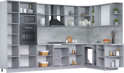 Кухонный гарнитур Интерлиния Мила Лайт 1.88x3.4 правая (бетон лайт/дуб золотой/опал светлый)