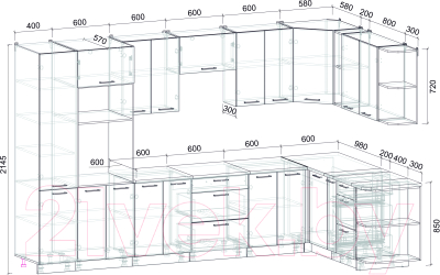 Кухонный гарнитур Интерлиния Мила Лайт 1.88x3.4 правая (бетон лайт/дуб золотой/опал светлый)