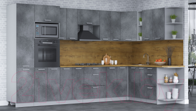 Кухонный гарнитур Интерлиния Мила Лайт 1.88x3.4 правая (бетон потленд/бетон портленд/дуб бунратти)