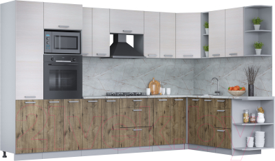 Кухонный гарнитур Интерлиния Мила Лайт 1.88x3.4 правая (вудлайн кремовый/дуб веллингтон/серый каспий) - фото