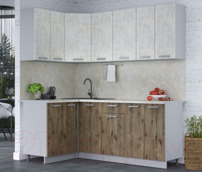 Кухонный гарнитур Интерлиния Мила Лайт 1.2x2.0 (бетон лайт/дуб веллингтон/опал светлый)