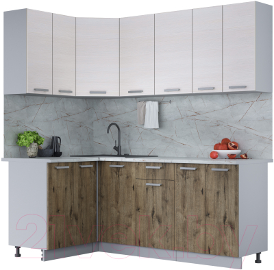 Кухонный гарнитур Интерлиния Мила Лайт 1.2x2.0 (вудлайн кремовый/дуб веллингтон/серый каспий) - фото