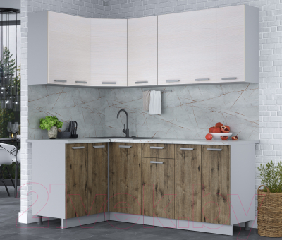 Кухонный гарнитур Интерлиния Мила Лайт 1.2x2.0 (персидский жемчуг/дуб веллингтон/серый каспий)