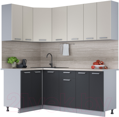 Кухонный гарнитур Интерлиния Мила Лайт 1.2x2.0 (персидский жемчуг/антрацит/травертин серый) - фото