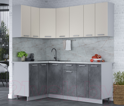 Кухонный гарнитур Интерлиния Мила Лайт 1.2x2.0 (персидский жемчуг/бетон портленд/серый каспий)