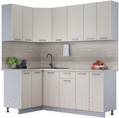 Кухонный гарнитур Интерлиния Мила Лайт 1.2x2.0 (персидский жемчуг/персидский жемчуг/травертин серый) - фото