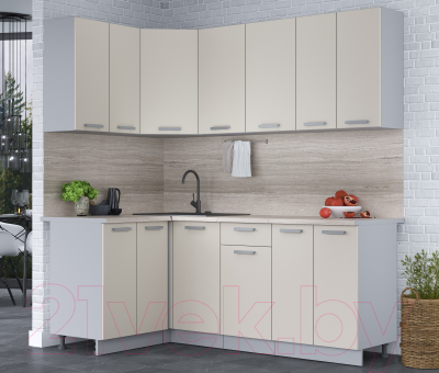 Кухонный гарнитур Интерлиния Мила Лайт 1.2x2.0 (персидский жемчуг/персидский жемчуг/травертин серый)