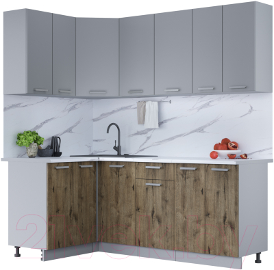 Кухонный гарнитур Интерлиния Мила Лайт 1.2x2.0 (серебро/дуб веллингтон/белый гранит) - фото