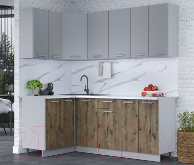 Кухонный гарнитур Интерлиния Мила Лайт 1.2x2.0 (серебро/дуб веллингтон/белый гранит)