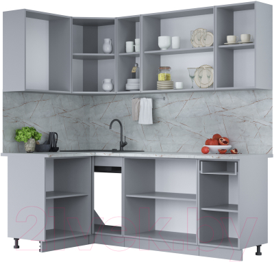 Кухонный гарнитур Интерлиния Мила Лайт 1.2x2.1 (белый платинум/бетон портленд/белый гранит)