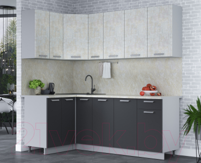Кухонный гарнитур Интерлиния Мила Лайт 1.2x2.1 (бетон лайт/антрацит/опал светлый)