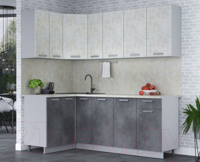 Кухонный гарнитур Интерлиния Мила Лайт 1.2x2.1 (бетон лайт/бетон портленд/опал светлый)