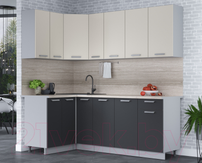 Кухонный гарнитур Интерлиния Мила Лайт 1.2x2.1 (персидский жемчуг/антрацит/травертин серый)