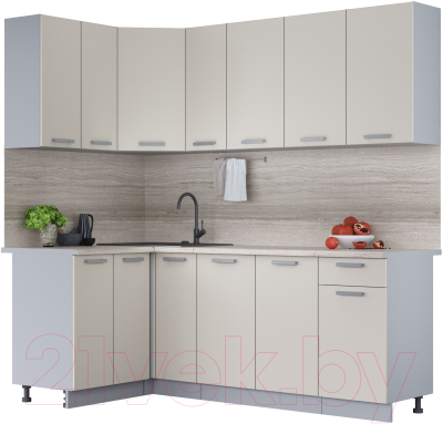 Кухонный гарнитур Интерлиния Мила Лайт 1.2x2.1 (персидский жемчуг/персидский жемчуг/травертин серый) - фото