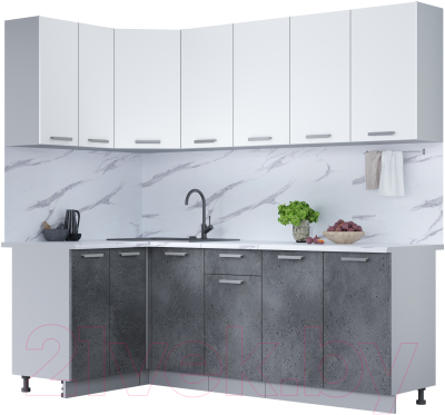 Кухонный гарнитур Интерлиния Мила Лайт 1.2x2.2 (белый платинум/бетон портленд/белый гранит) - фото