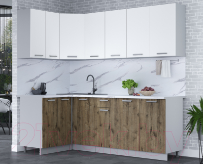 Кухонный гарнитур Интерлиния Мила Лайт 1.2x2.2 (белый платинум/дуб веллингтон/белый гранит)
