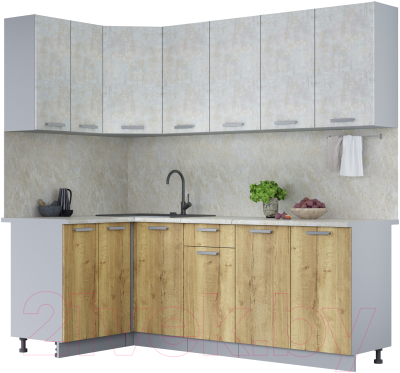 Кухонный гарнитур Интерлиния Мила Лайт 1.2x2.2 (бетон лайт/дуб золотой/опал светлый) - фото
