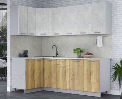 Кухонный гарнитур Интерлиния Мила Лайт 1.2x2.2 (бетон лайт/дуб золотой/опал светлый)