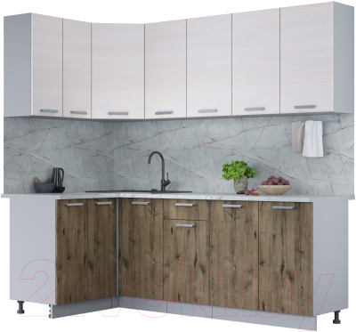 Кухонный гарнитур Интерлиния Мила Лайт 1.2x2.2 (вудлайн кремовый/дуб веллингтон/серый каспий) - фото