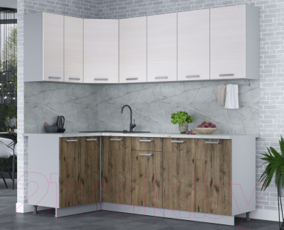 Кухонный гарнитур Интерлиния Мила Лайт 1.2x2.2 (вудлайн кремовый/дуб веллингтон/серый каспий)