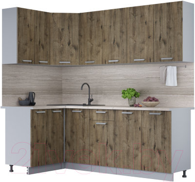 Кухонный гарнитур Интерлиния Мила Лайт 1.2x2.2 (дуб веллингтон/дуб веллингтон/травертин серый) - фото