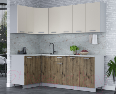 Кухонный гарнитур Интерлиния Мила Лайт 1.2x2.2 (персидский жемчуг/дуб веллингтон/серый каспий)