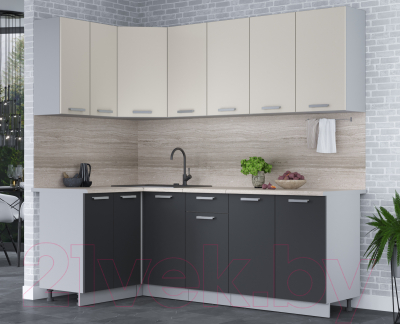 Кухонный гарнитур Интерлиния Мила Лайт 1.2x2.2 (персидский жемчуг/антрацит/травертин серый)