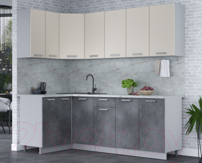 Кухонный гарнитур Интерлиния Мила Лайт 1.2x2.2 (персидский жемчуг/бетон портленд/серый каспий)