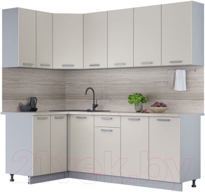 Кухонный гарнитур Интерлиния Мила Лайт 1.2x2.2 (персидский жемчуг/персидский жемчуг/травертин серый) - фото