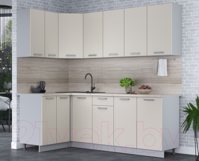 Кухонный гарнитур Интерлиния Мила Лайт 1.2x2.2 (персидский жемчуг/персидский жемчуг/травертин серый)