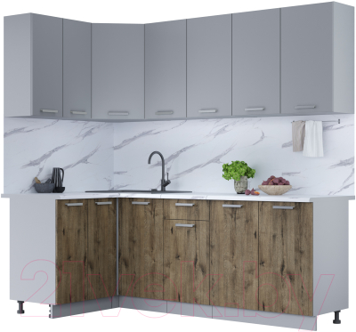 Кухонный гарнитур Интерлиния Мила Лайт 1.2x2.2 (серебро/дуб веллингтон/белый гранит) - фото
