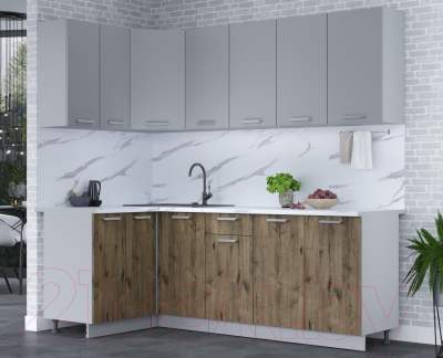 Кухонный гарнитур Интерлиния Мила Лайт 1.2x2.2 (серебро/дуб веллингтон/белый гранит)