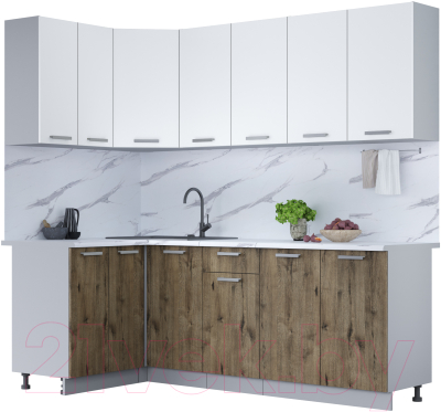 Кухонный гарнитур Интерлиния Мила Лайт 1.2x2.3 (белый платинум/дуб веллингтон/белый гранит) - фото