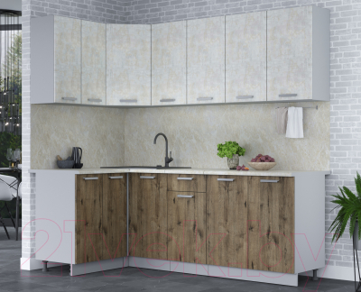 Кухонный гарнитур Интерлиния Мила Лайт 1.2x2.3 (бетон лайт/дуб веллингтон/опал светлый)