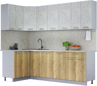 Кухонный гарнитур Интерлиния Мила Лайт 1.2x2.4 (бетон лайт/дуб золотой/опал светлый) - фото