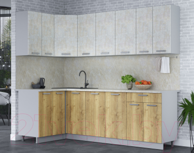 Кухонный гарнитур Интерлиния Мила Лайт 1.2x2.4 (бетон лайт/дуб золотой/опал светлый)