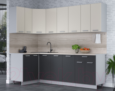 Кухонный гарнитур Интерлиния Мила Лайт 1.2x2.4 (персидский жемчуг/антрацит/травертин серый)