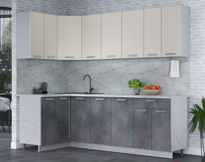 Кухонный гарнитур Интерлиния Мила Лайт 1.2x2.4 (персидский жемчуг/бетон портленд/серый каспий)