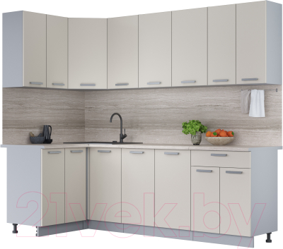 Кухонный гарнитур Интерлиния Мила Лайт 1.2x2.4 (персидский жемчуг/персидский жемчуг/травертин серый) - фото