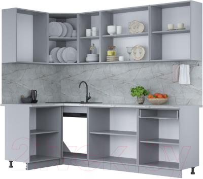 Кухонный гарнитур Интерлиния Мила Лайт 1.2x2.4 (персидский жемчуг/персидский жемчуг/травертин серый)
