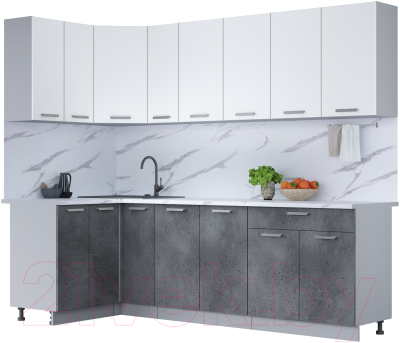 Кухонный гарнитур Интерлиния Мила Лайт 1.2x2.5 (белый платинум/бетон портленд/белый гранит) - фото