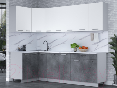 Кухонный гарнитур Интерлиния Мила Лайт 1.2x2.5 (белый платинум/бетон портленд/белый гранит)