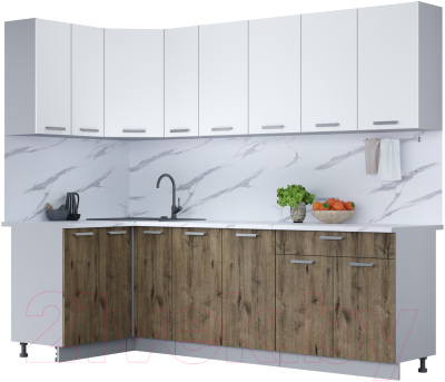 Кухонный гарнитур Интерлиния Мила Лайт 1.2x2.5 (белый платинум/дуб веллингтон/белый гранит) - фото