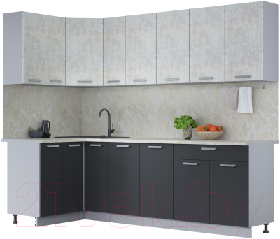 Кухонный гарнитур Интерлиния Мила Лайт 1.2x2.5 (бетон лайт/антрацит/опал светлый) - фото
