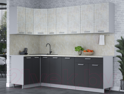 Кухонный гарнитур Интерлиния Мила Лайт 1.2x2.5 (бетон лайт/антрацит/опал светлый)