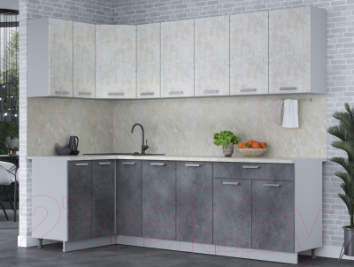 Кухонный гарнитур Интерлиния Мила Лайт 1.2x2.5 (бетон лайт/бетон портленд/опал светлый)