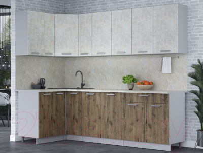 Кухонный гарнитур Интерлиния Мила Лайт 1.2x2.5 (бетон лайт/дуб веллингтон/опал светлый)