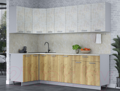 Кухонный гарнитур Интерлиния Мила Лайт 1.2x2.5 (бетон лайт/дуб золотой/опал светлый)