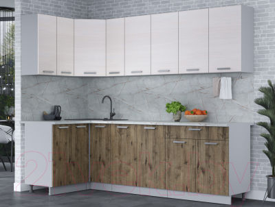 Кухонный гарнитур Интерлиния Мила Лайт 1.2x2.5 (вудлайн кремовый/дуб веллингтон/серый каспий)